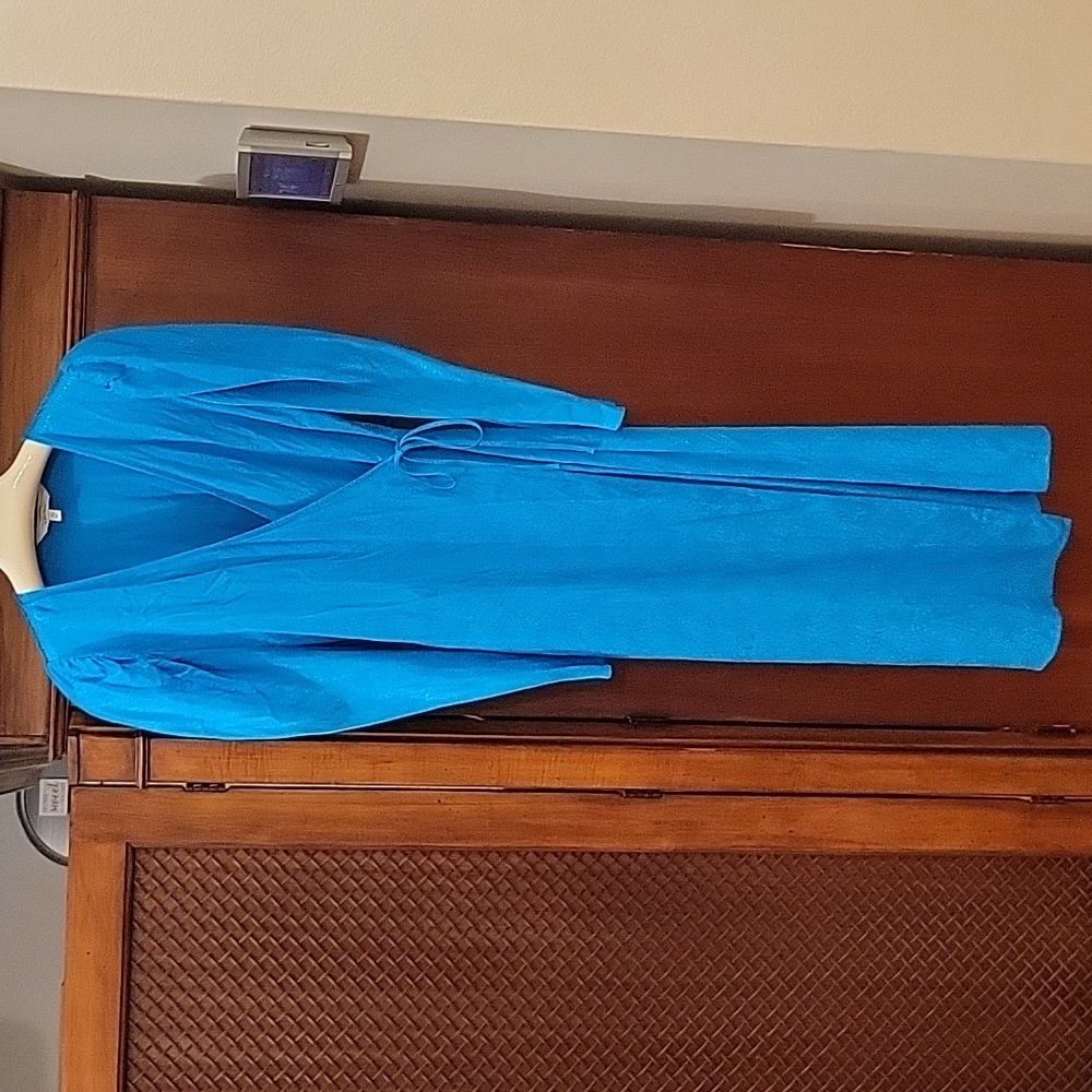 & Other Stories | Puff Sleeve Long Sleeve Jacquard Midi Wrap Dress Blue - size 2